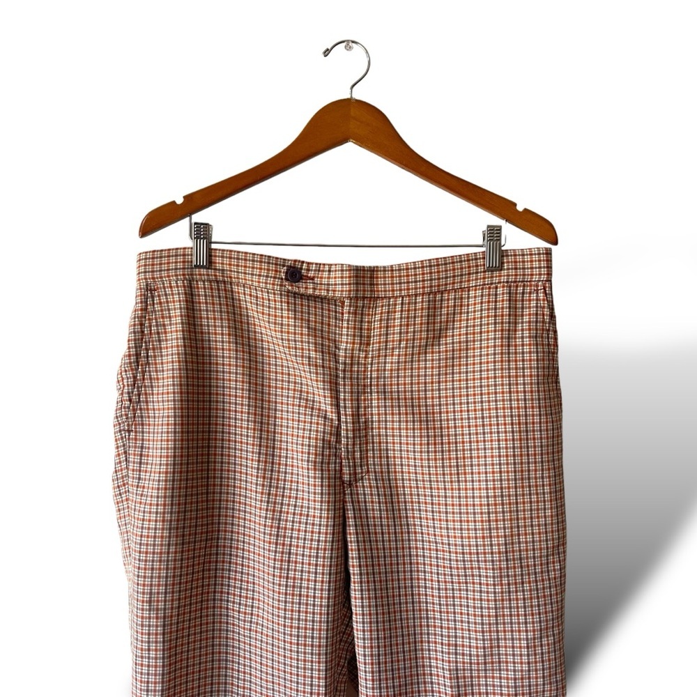 Vintage Men's 70s Houndstooth Checkered Pants 35x28 Brown Wool Blend High Rise​